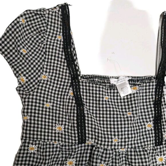 Kirius Los Angeles Top Women Large Plaid And Flowers Short Sleeves Crop Junior L - Picture 3 of 9